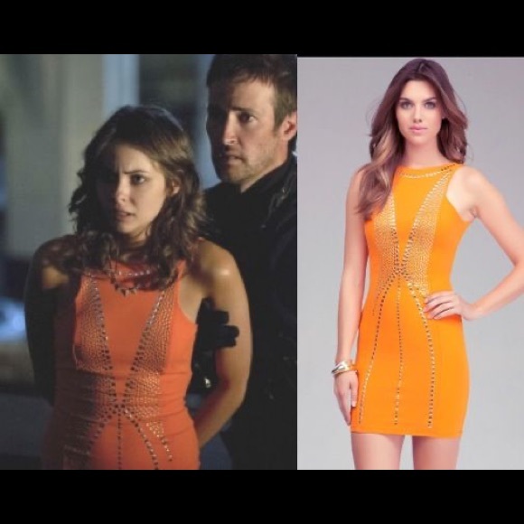 Bebe Orange Open Back Studded Tank Mini Dress - Picture 14 of 14